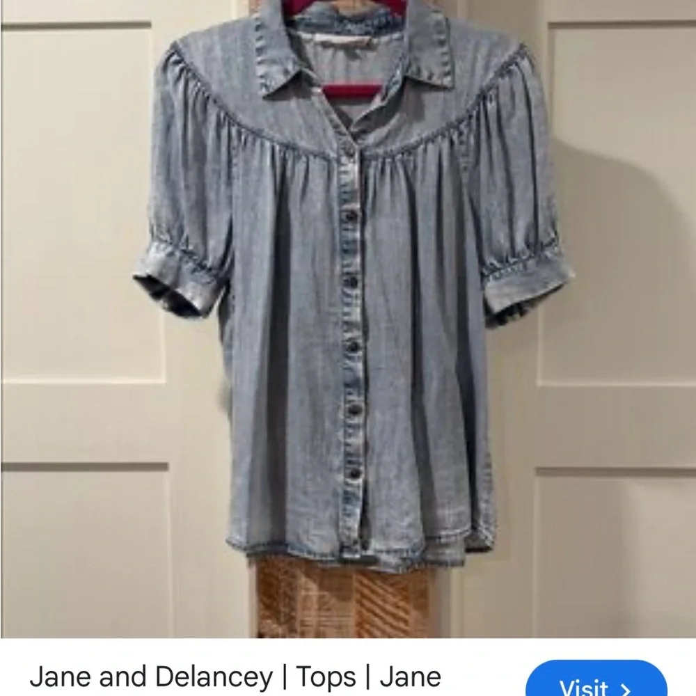 Jane and Delancey Light Blue Denim Blouse - Picture 1 of 4